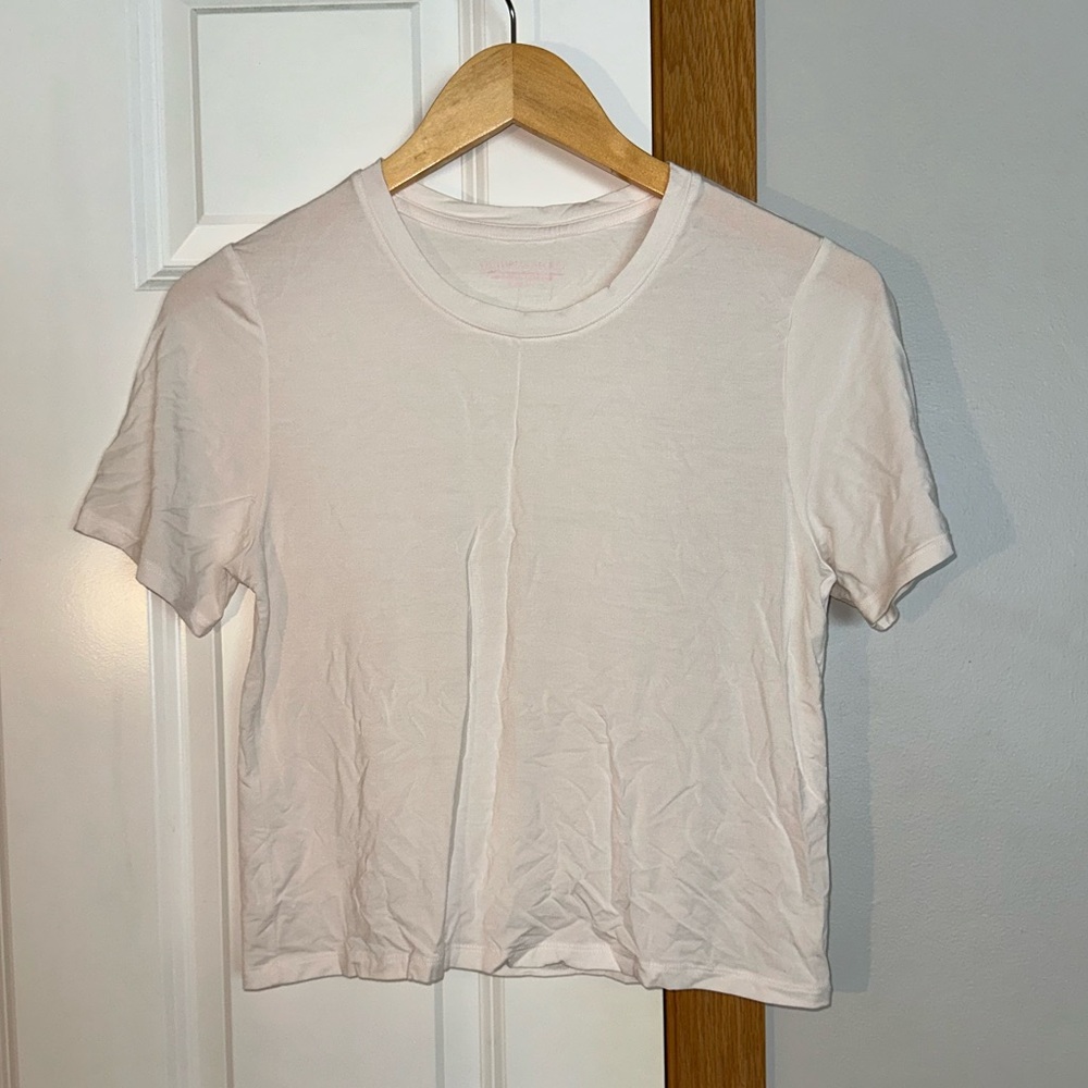 Victorias Secret Cropped White Semi-Sheer Sleep Tee